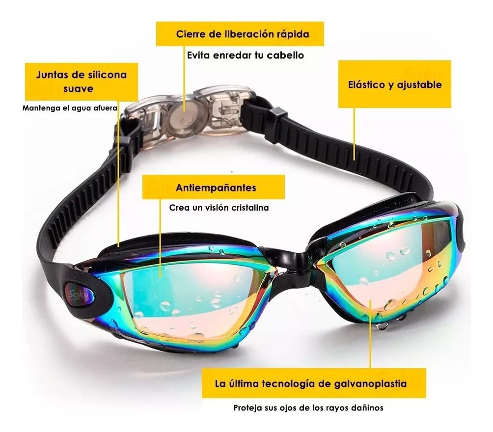 Antiparras Lente Natación Aguas Abiertas Uv Antifog + Gorra - Imagen 5